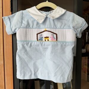 Nativity Smock top shirt collar baby toddler boy embroidered jesus Christmas top